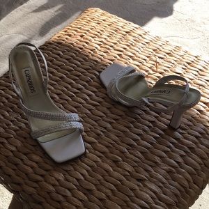 White pearl beaded pumps